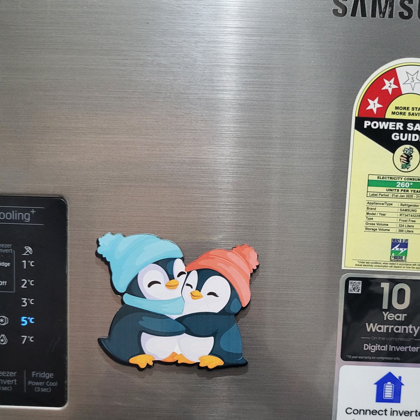 Moderange Cute Penguin MDF Fridge Magnet – Wildlife-Inspired ‘You and Me’ Design | Stylish Home Décor Item