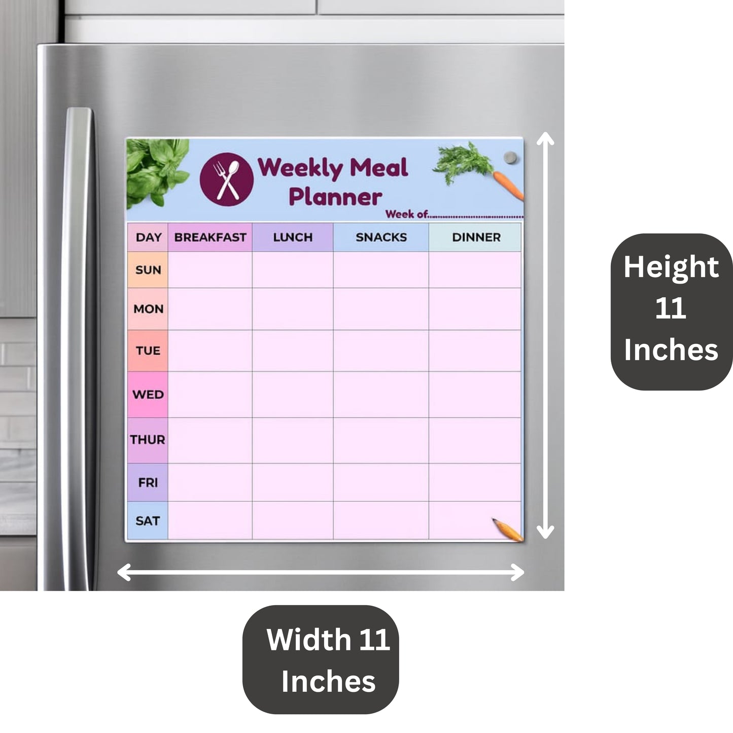 Magnetic Meal Planner Fridge Magnet | Weekly Meal Planner (Mon–Sun) | Breakfast, Lunch, Snacks & Dinner columns | Reusable Dry Erase surface withMarker and full back Magnet (12*12 Inches).