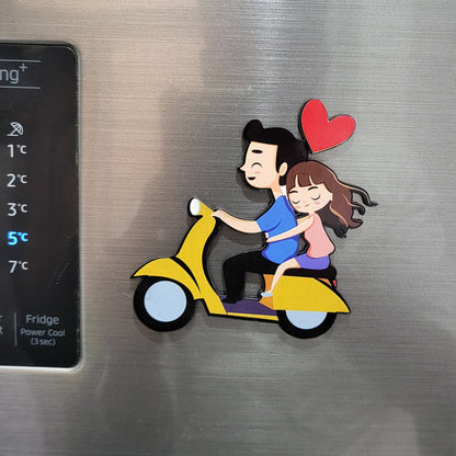 Rider couple MDF Fridge magnet,  a thoughtful couple gift, birthday gift, anniversary gift, or a special gift for bike-loving couples who appreciate unique decor.