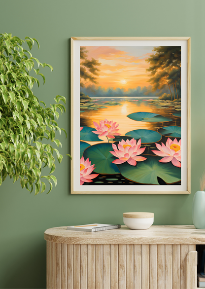 Aesthetic Lotus Flower Wall Decor for Vastu Benefits | Symbol of Purity & Harmony |  Framed Artwork for Living Room