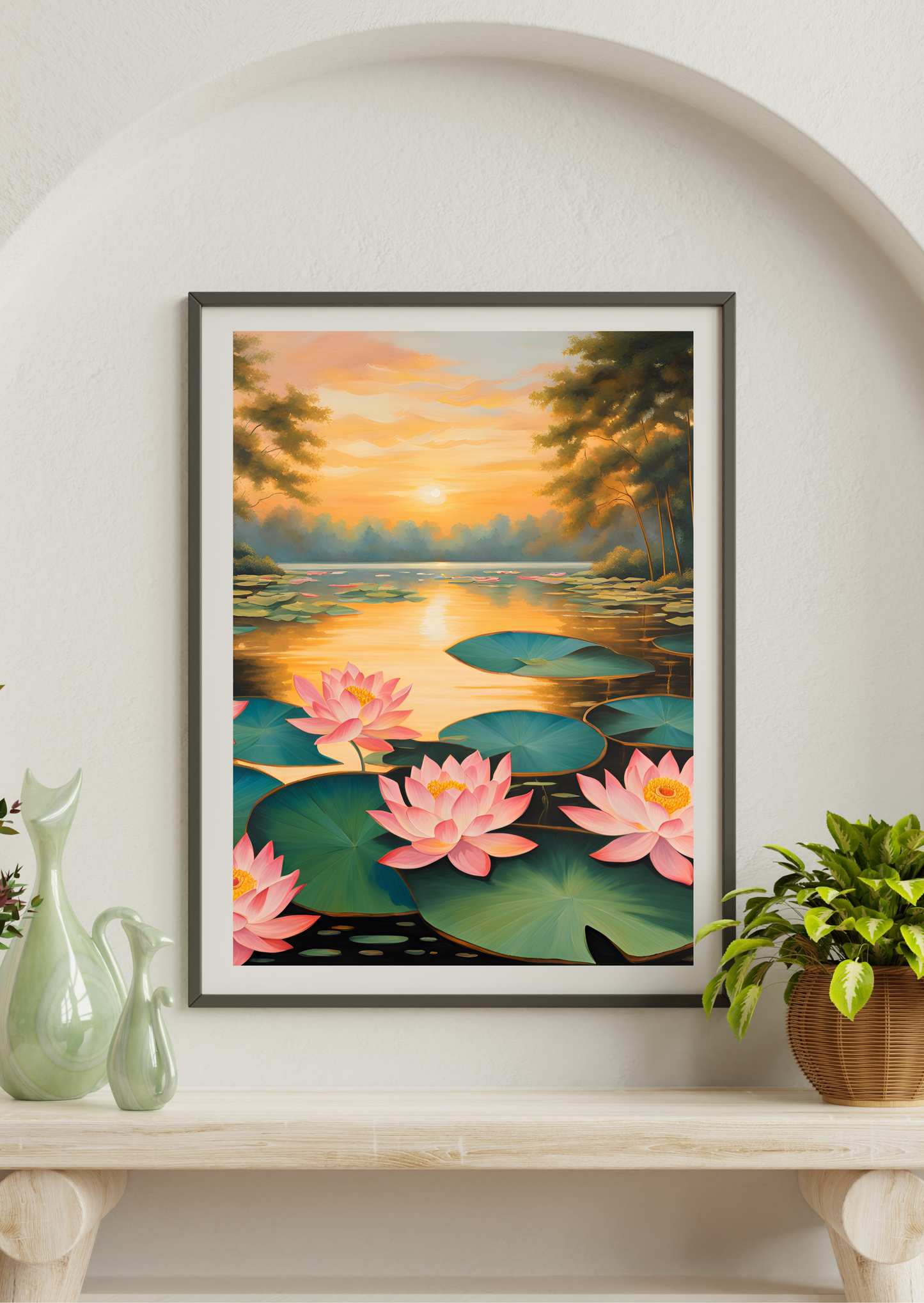 Aesthetic Lotus Flower Wall Decor for Vastu Benefits | Symbol of Purity & Harmony |  Framed Artwork for Living Room