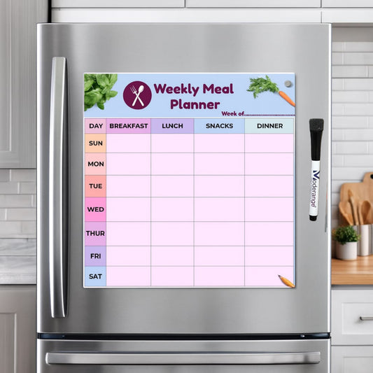 Magnetic Meal Planner Fridge Magnet | Weekly Meal Planner (Mon–Sun) | Breakfast, Lunch, Snacks & Dinner columns | Reusable Dry Erase surface withMarker and full back Magnet (12*12 Inches).