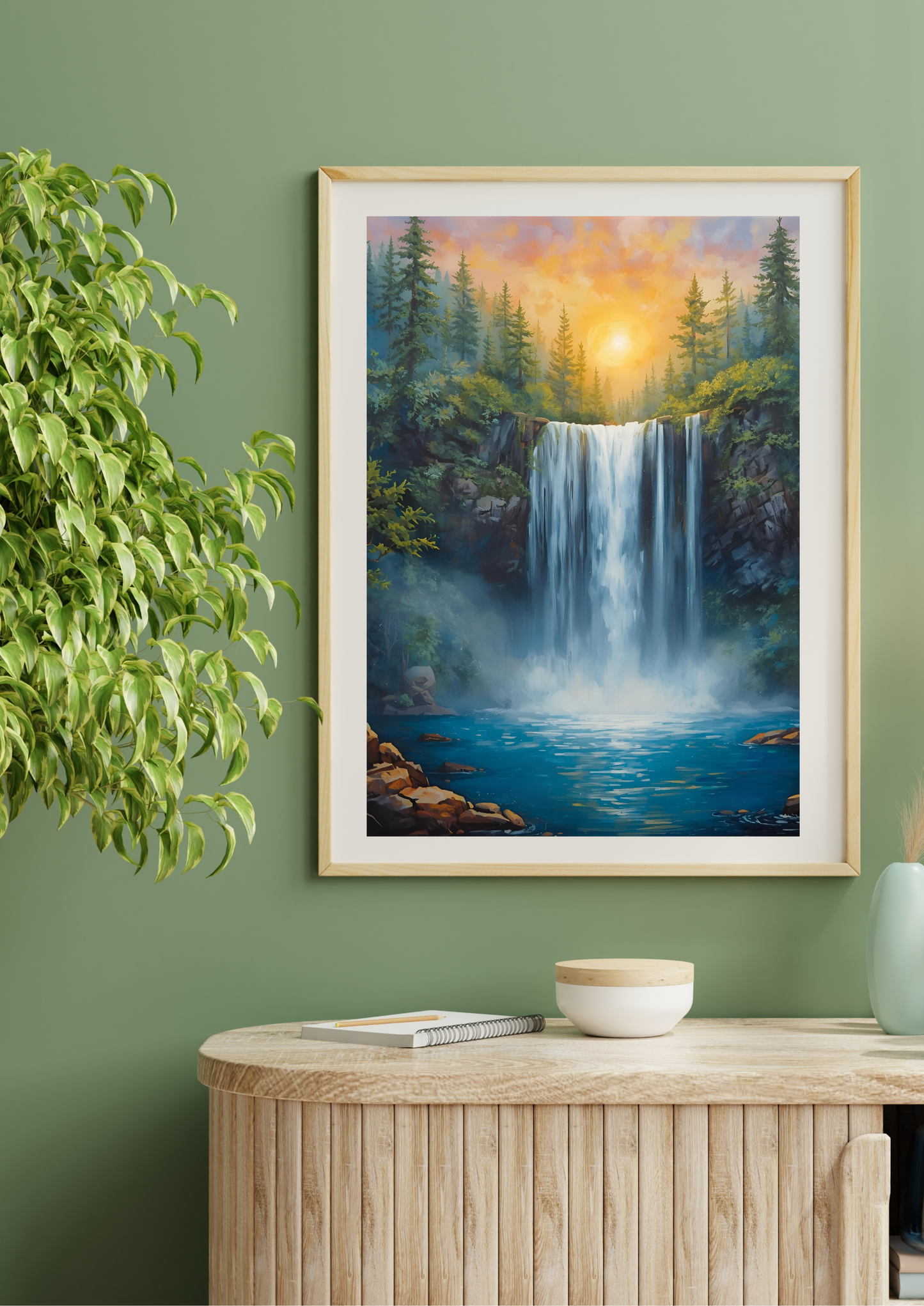 Vastu Compliant Waterfall Painting for Home/Office | 11x14 Inch Framed Wall Art for Wealth, Prosperity & Career Growth | Auspicious North/Northeast Direction Decor