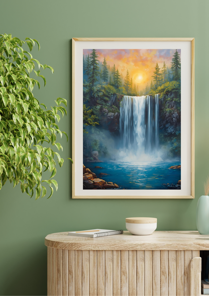 Vastu Compliant Waterfall Painting for Home/Office | 11x14 Inch Framed Wall Art for Wealth, Prosperity & Career Growth | Auspicious North/Northeast Direction Decor