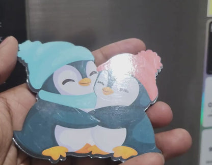Moderange Cute Penguin MDF Fridge Magnet – Wildlife-Inspired ‘You and Me’ Design | Stylish Home Décor Item