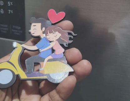 Rider couple MDF Fridge magnet,  a thoughtful couple gift, birthday gift, anniversary gift, or a special gift for bike-loving couples who appreciate unique decor.