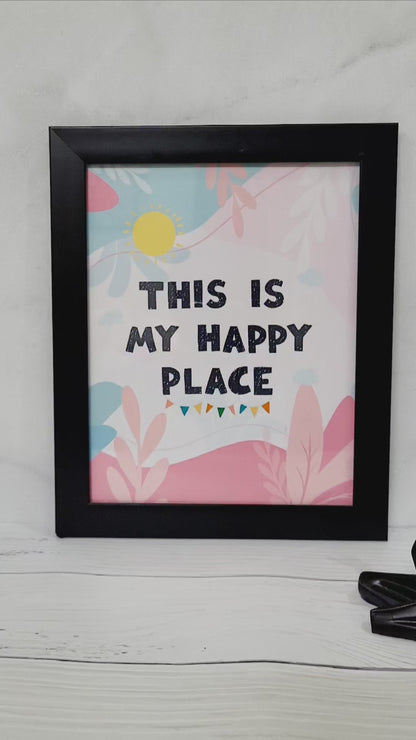 Decorative Wall Frame: 'This is My Happy Place' Modern Wall Frame Decor | Perfect for Living Room, Bedroom, or Office