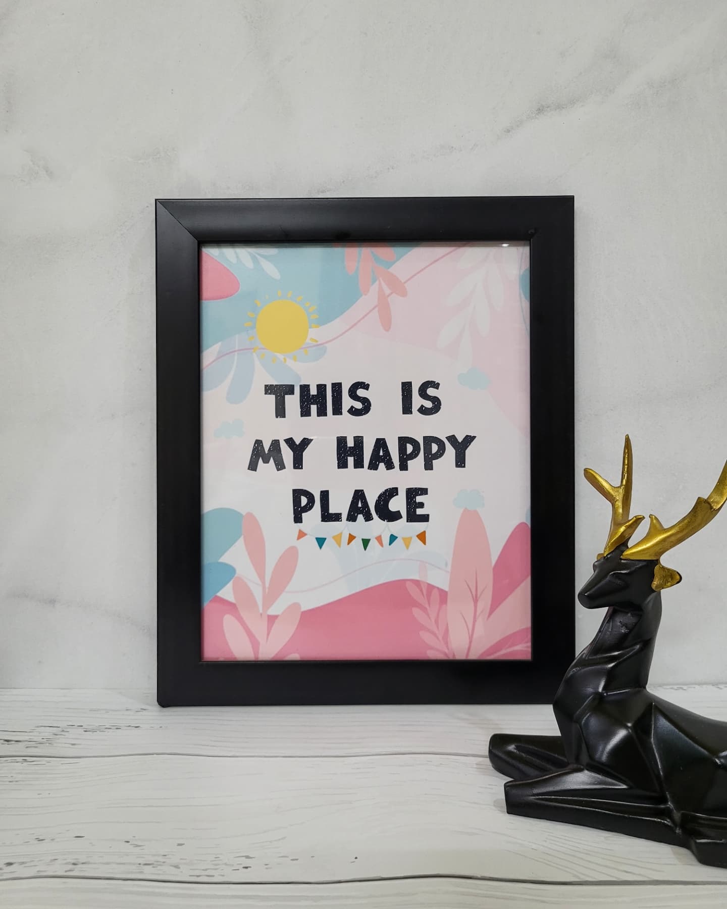 Decorative Wall Frame: 'This is My Happy Place' Modern Wall Frame Decor | Perfect for Living Room, Bedroom, or Office
