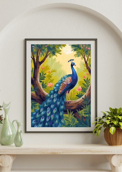 Elegant Peacock Wall Art for Vastu Shastra Benefits | 11x14 Inch Framed Painting for Home Decor | Attracts Wealth & Prosperity | Ideal for Living Room & Office