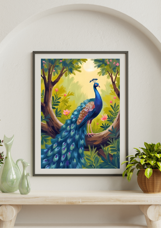 Elegant Peacock Wall Art for Vastu Shastra Benefits | 11x14 Inch Framed Painting for Home Decor | Attracts Wealth & Prosperity | Ideal for Living Room & Office